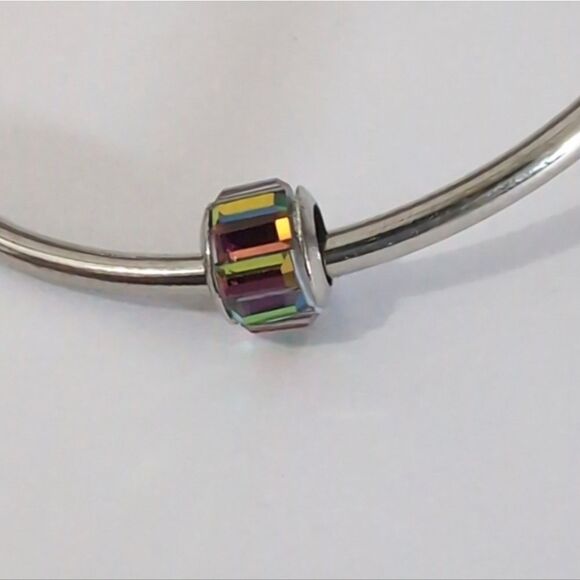 Silver Iridescent Crystals Charm for Pandora Style Bracelet - Picture 2 of 4